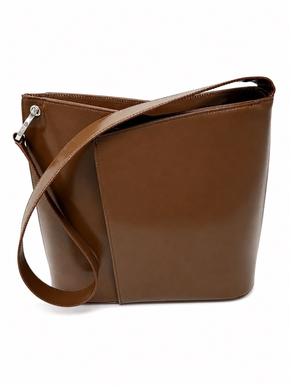 Salvatore Ferragamo Vintage Brown Leather Bucket Bag Minimalist Shoulder Bag